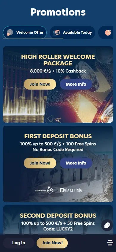 Lucky Dreams Casino promotions page on mobile